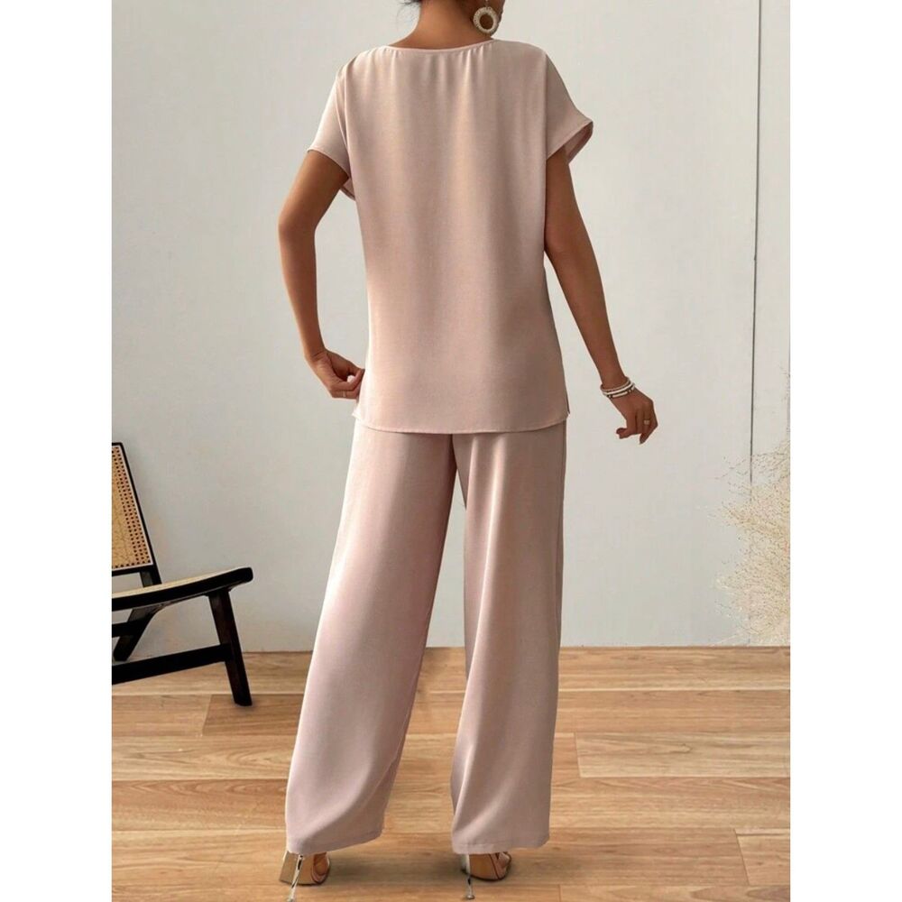 Shein Clasi Women's Batwing Sleeve Dusty Pink Blouse and Wide Leg Pants Set XL - Picture 3 of 11